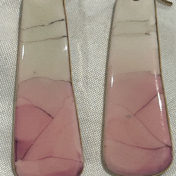 Pink Triple Tone- Hand made Ceramic Dangle 22k gold / platinum Earring🌸 - Picture 11 of 16